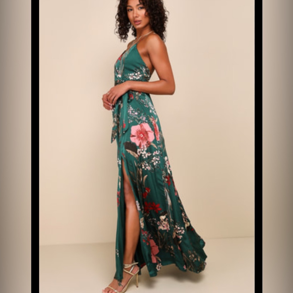 Lulu's emerald still the one Floral Maxi Dress